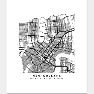 NEW ORLEANS LOUISIANA BLACK CITY STREET MAP ART Posters and Art